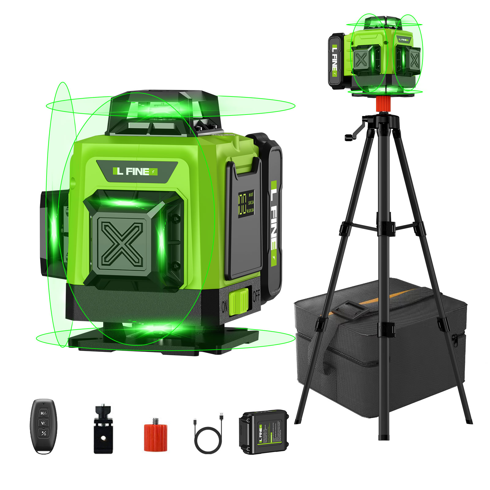 Home Improvement Warehouse - レーザーレベルセルフレベリング水平垂直クロス 16 ライングリーンライト Nivel レーザー充電式ホームセンターツール 09